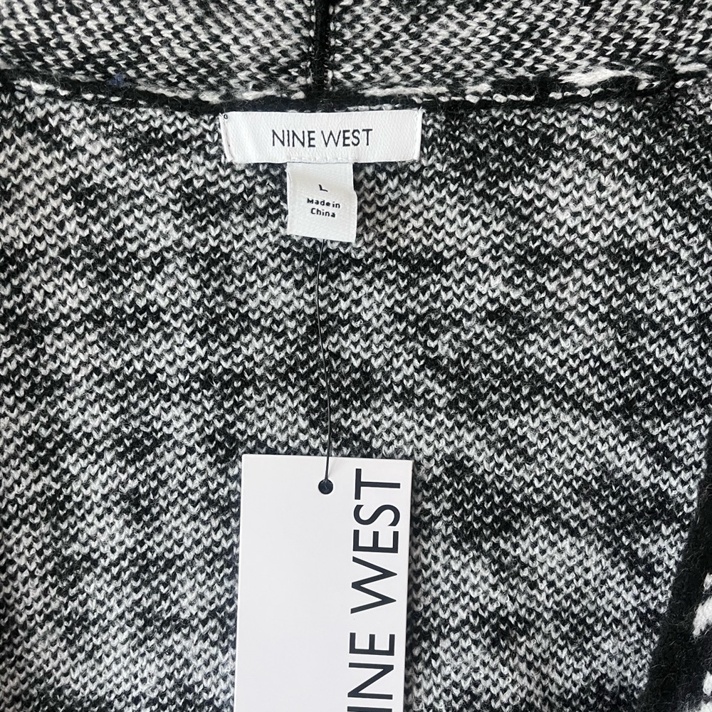 Nine West Black & White Houndstooth Open-Front Cardigan - Picture 3 of 7